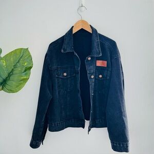 SHEIN | Black Denim Jacket With Brown Patch Size Medium